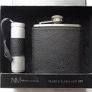 NEIMAN MARCUS BOXED FLASK & FLASHLIGHT SET